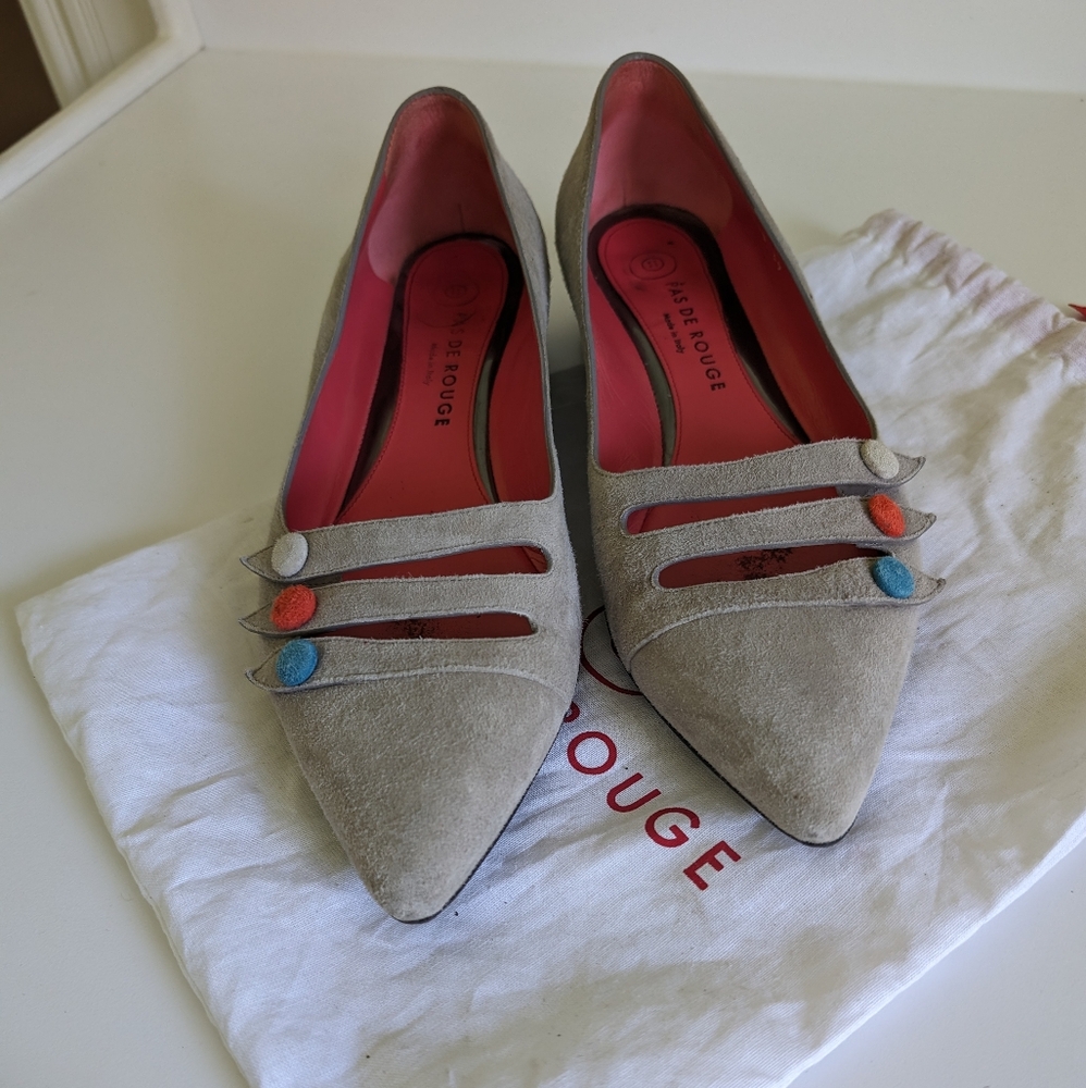 Pas De Rouge Almond Toe Bone Suede Ballet Flats sz 8